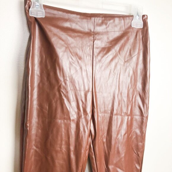 S Betro High Rise Brown Faux Leather Split Hem Leggings Small - Picture 3 of 10